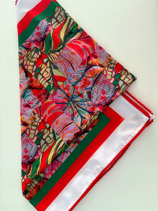 Mantel Seda Mango Borlas rojas